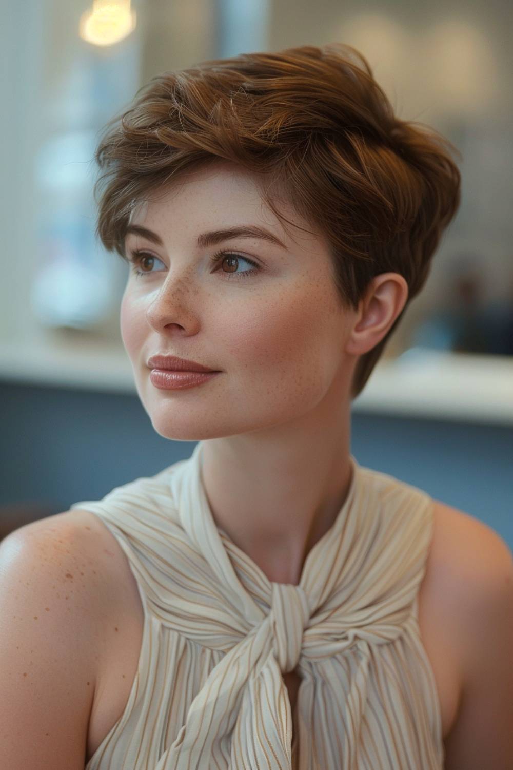 Flattering pixie cut for round faces