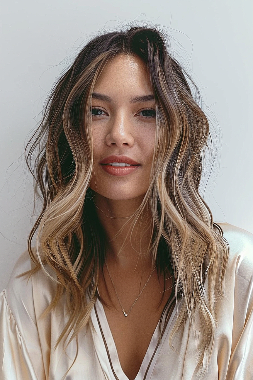 Long hair with gentle beach waves and subtle highlights