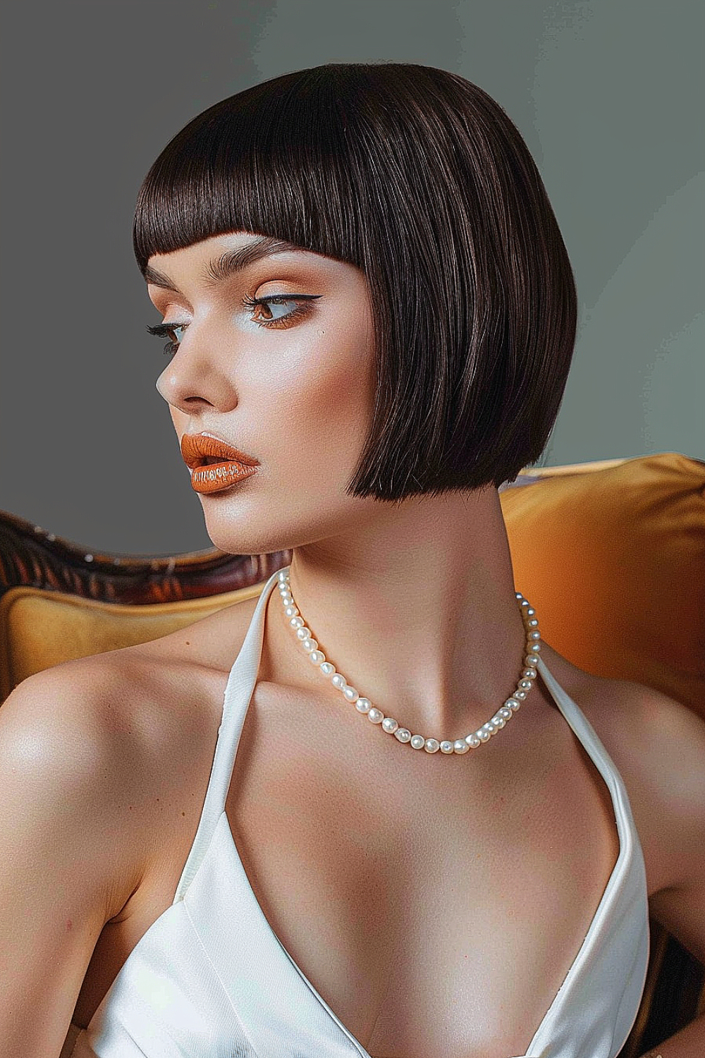 Glossy jaw-length bob with sleek, polished finish