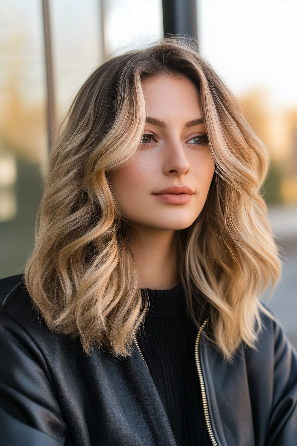 Golden blonde balayage for thick hair