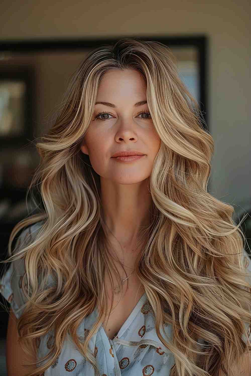 Golden blonde highlights on cascading layers