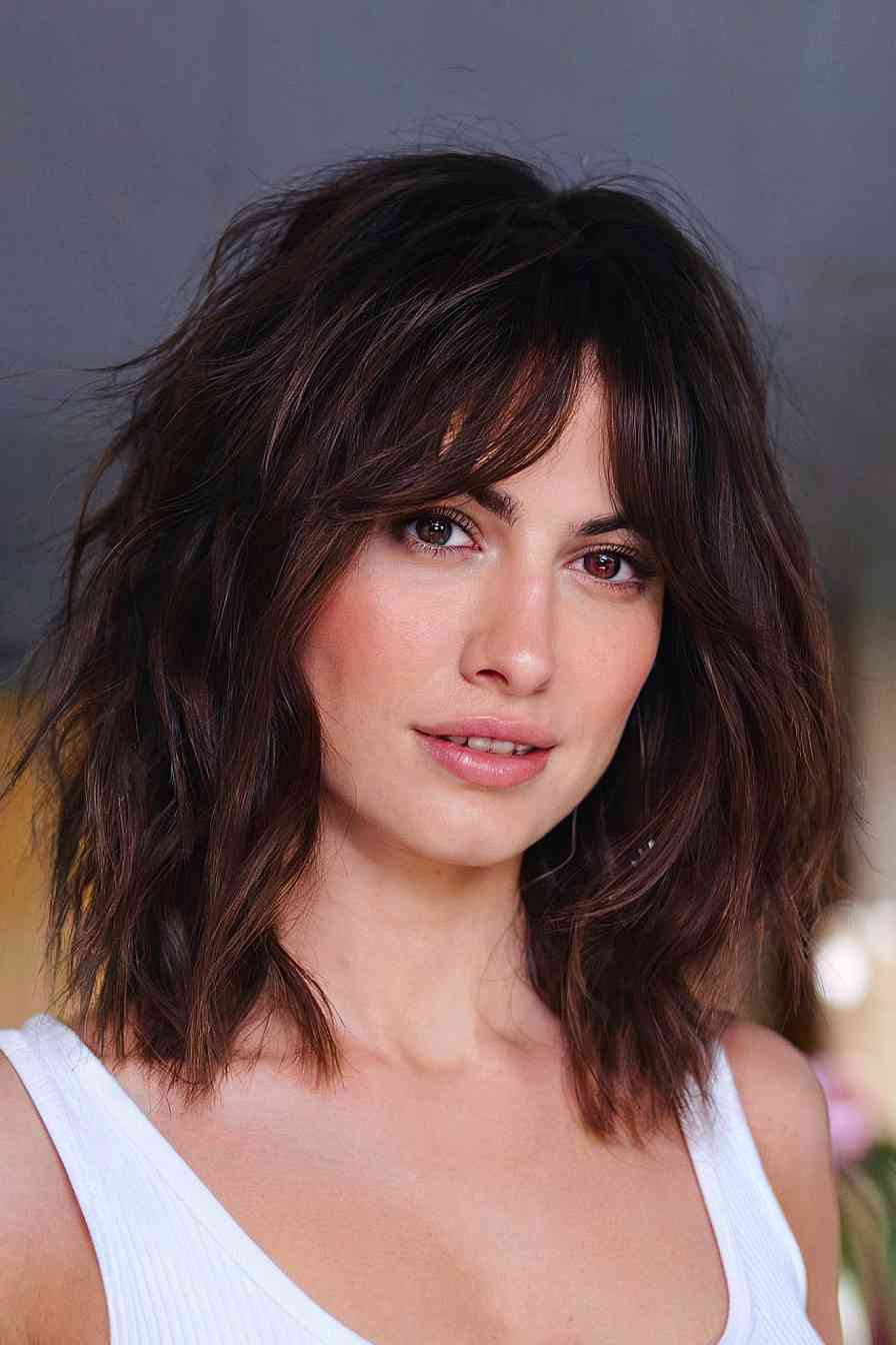 Hairstyle for women with curtain bangs