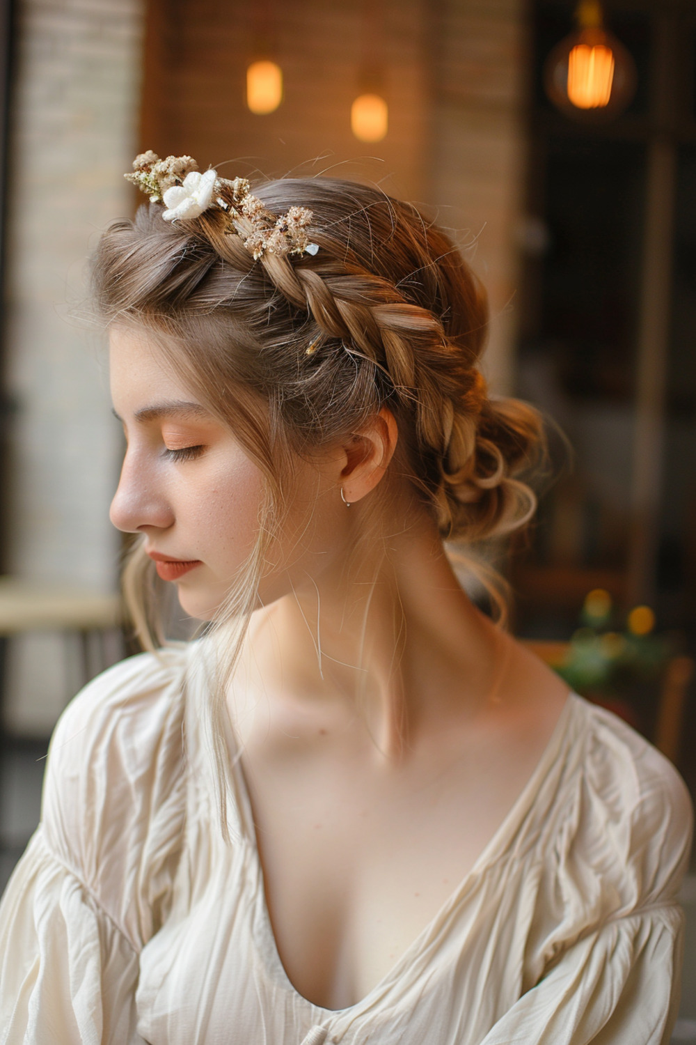 Halo braid with floral accessories