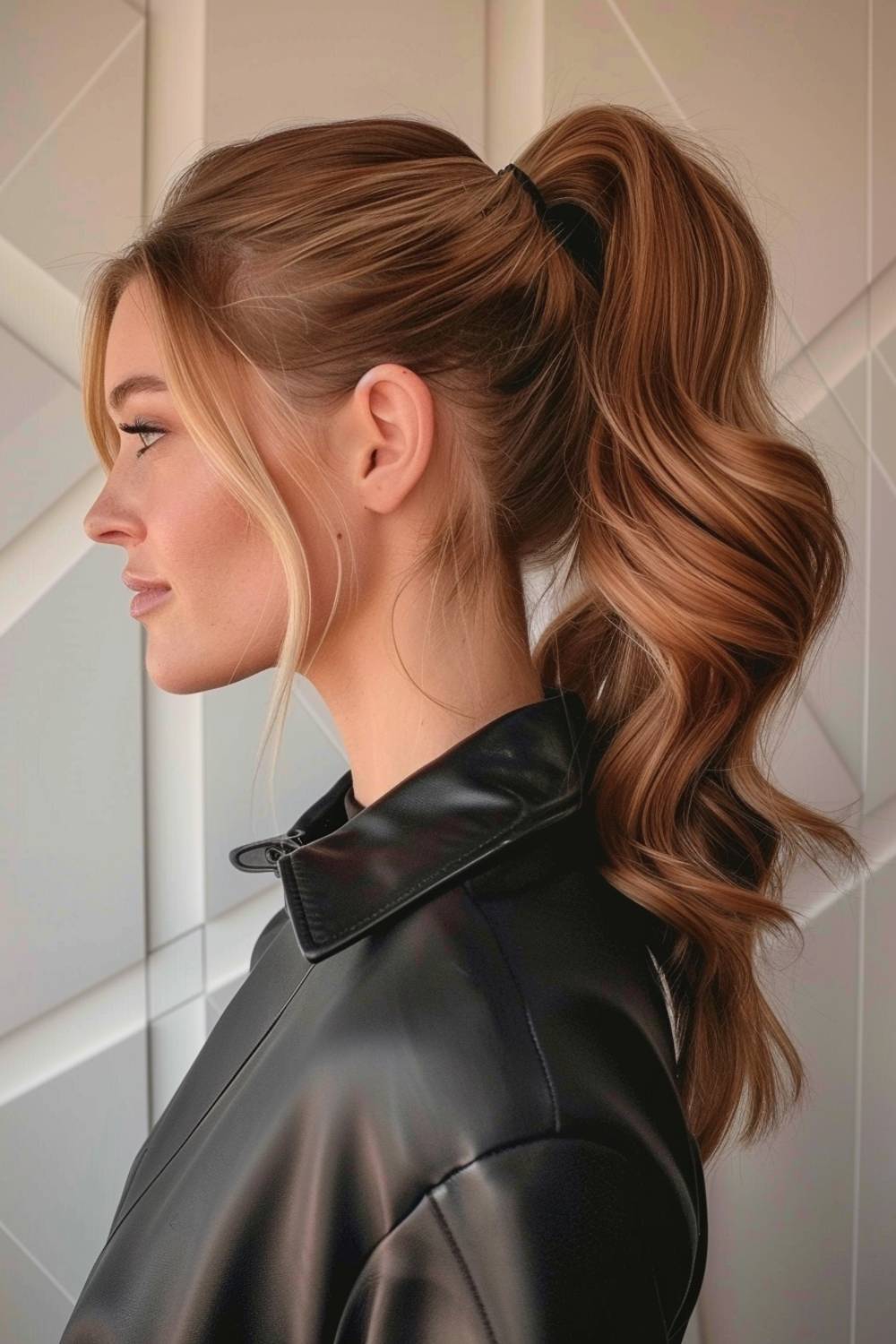 High ponytail with voluminous waves