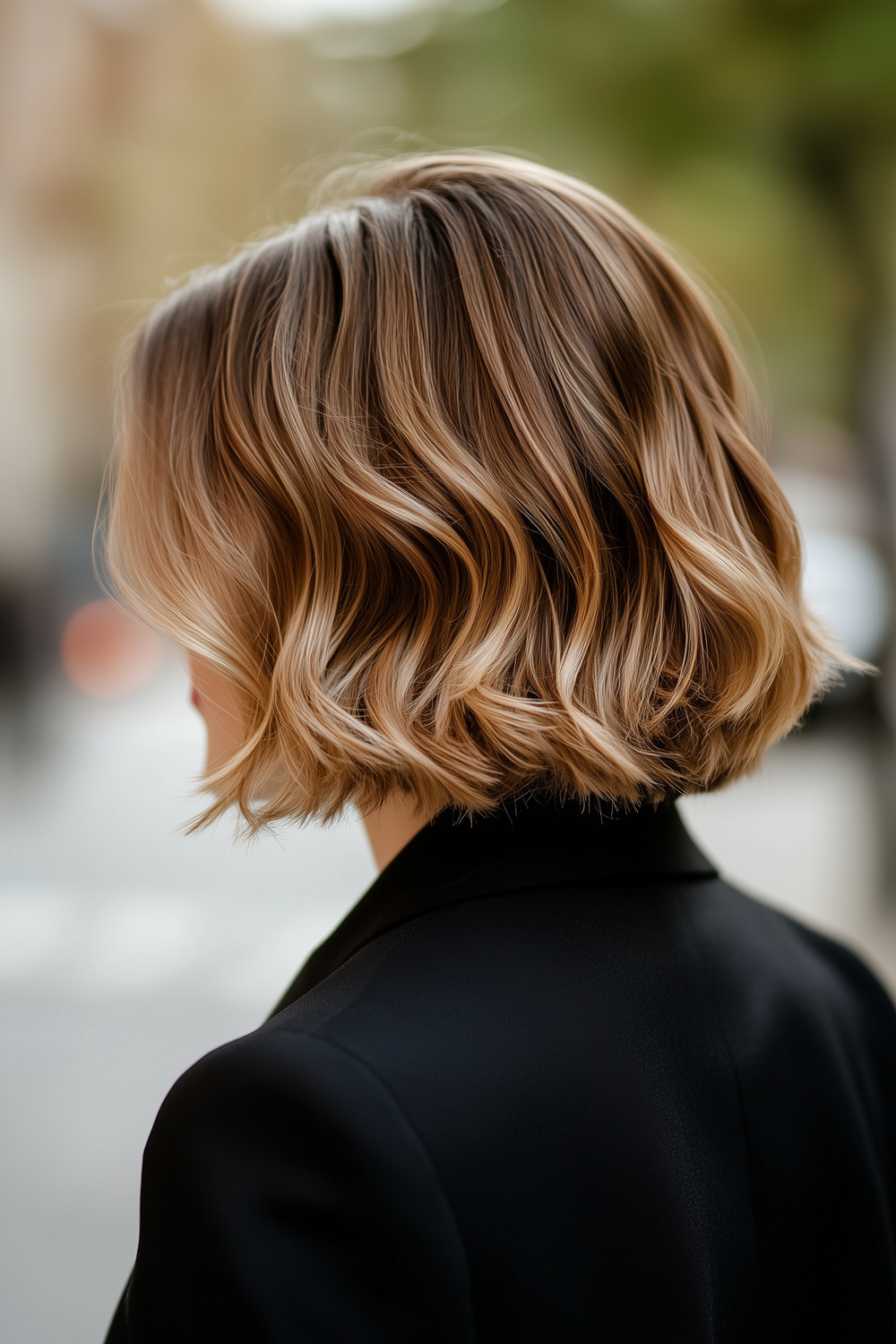 Honey blonde balayage on a bob