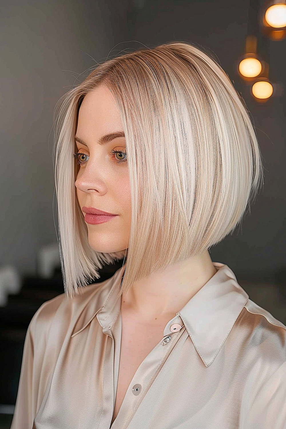 Inverted bob with champagne blonde color