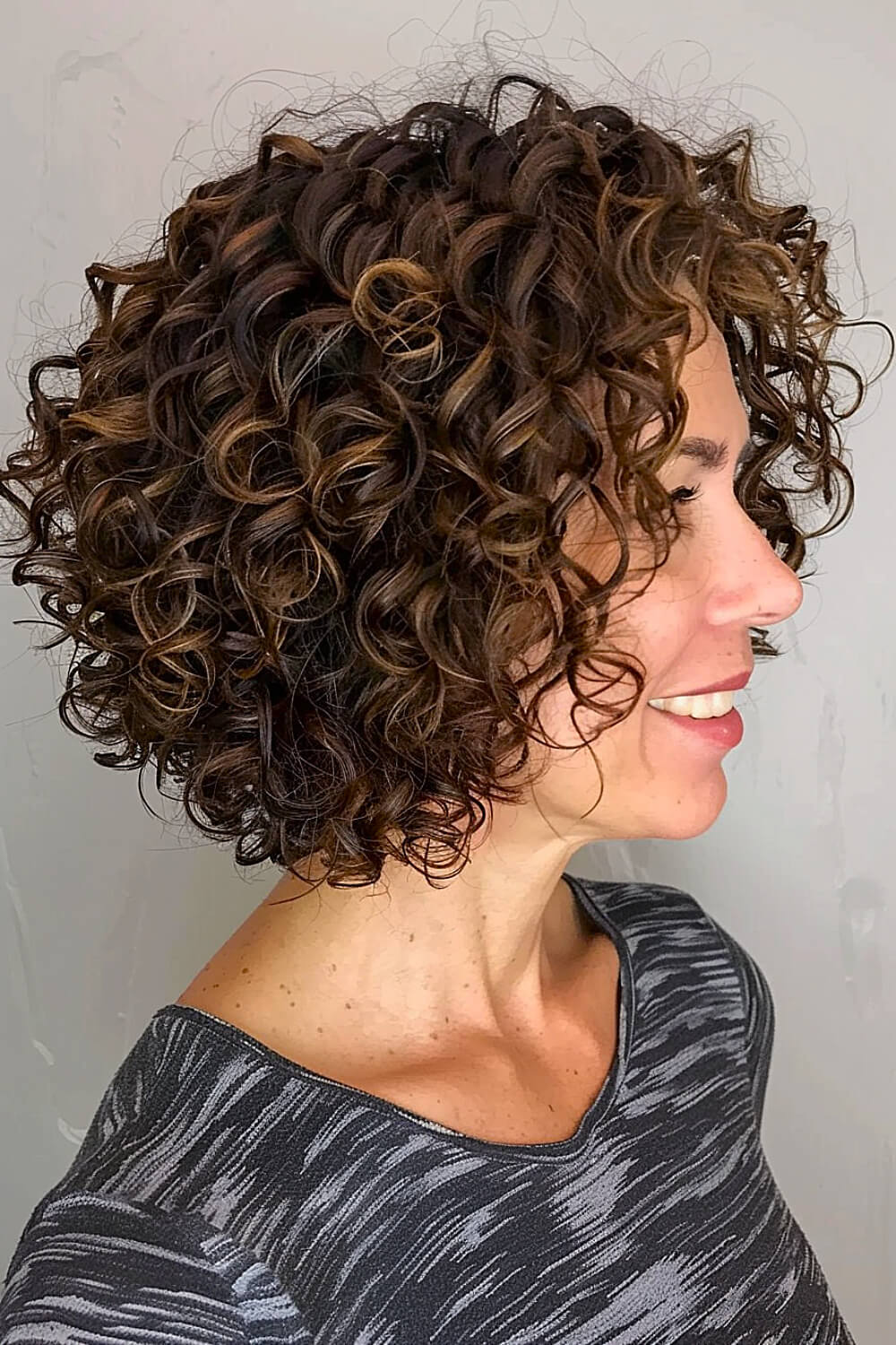 Inverted stacked bob with soft curls