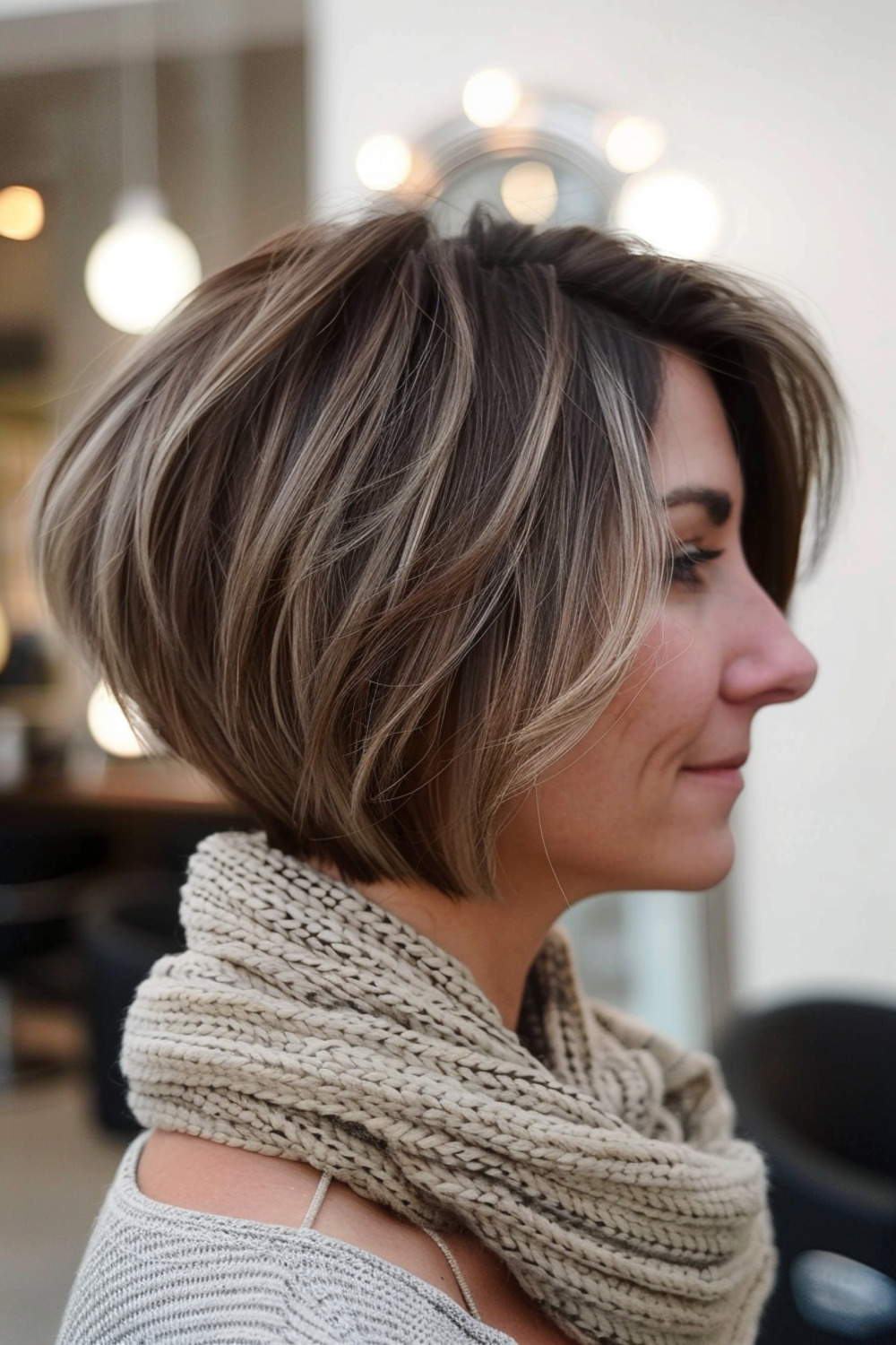 Inverted stacked bob with soft layers