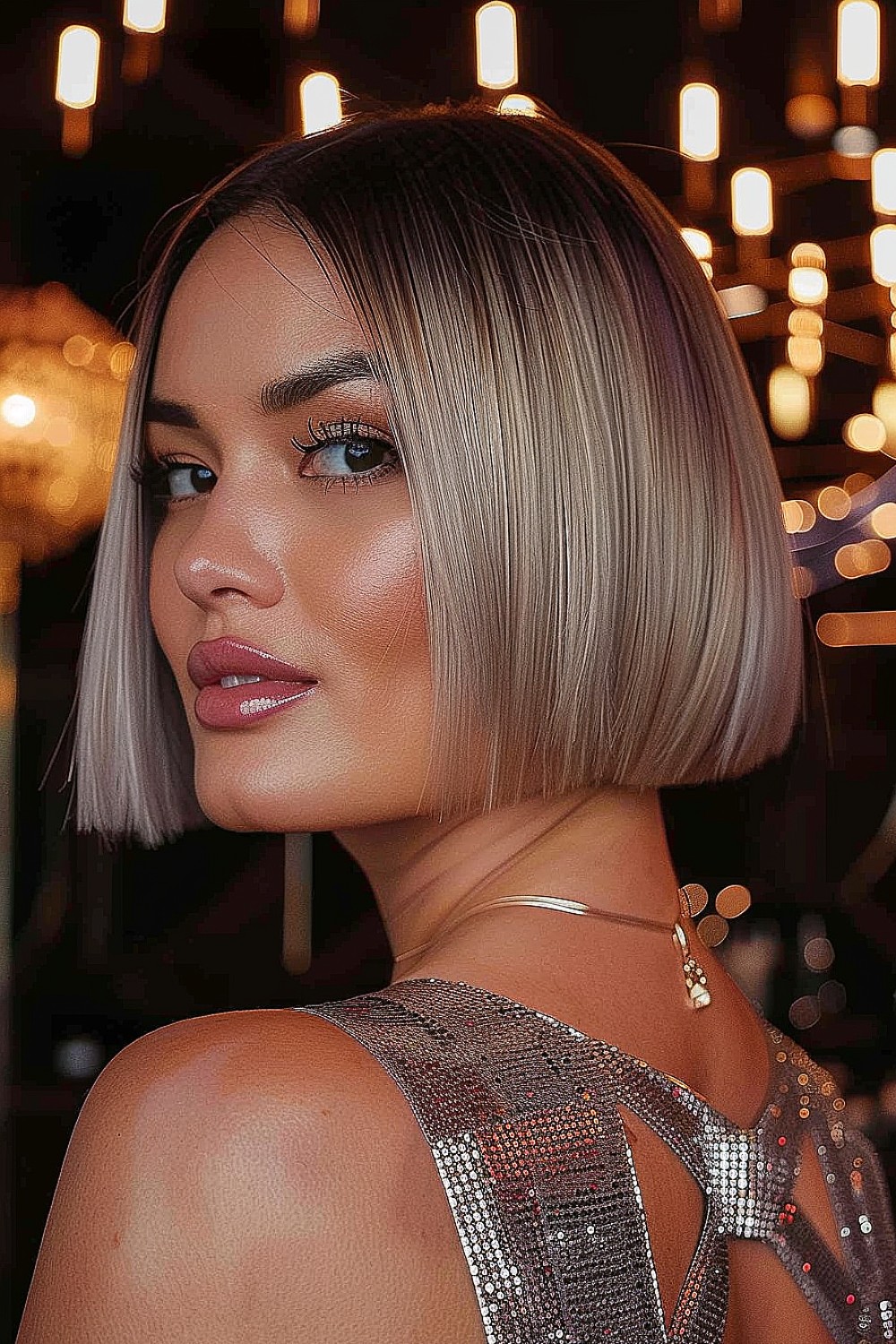 Jaw-length blunt bob with a glossy finish