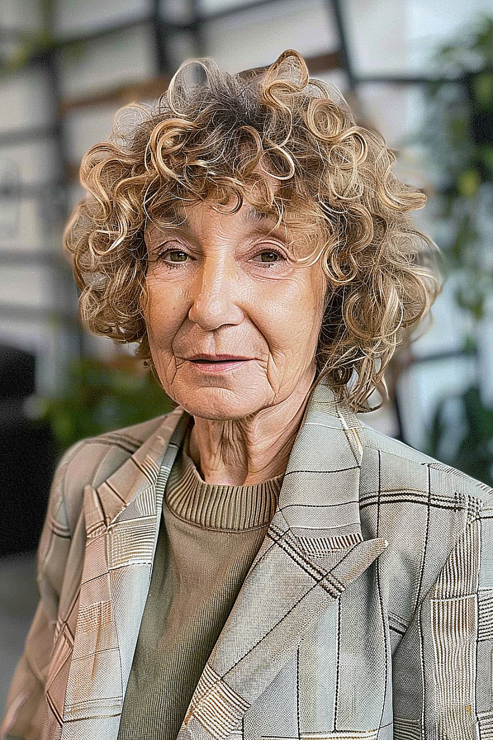 Woman with a jaw-length curly bob