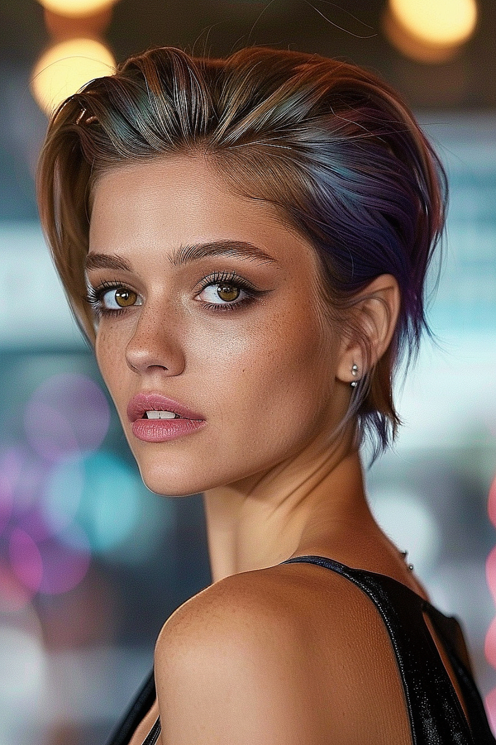 Jewel-toned lixie with slicked back styling