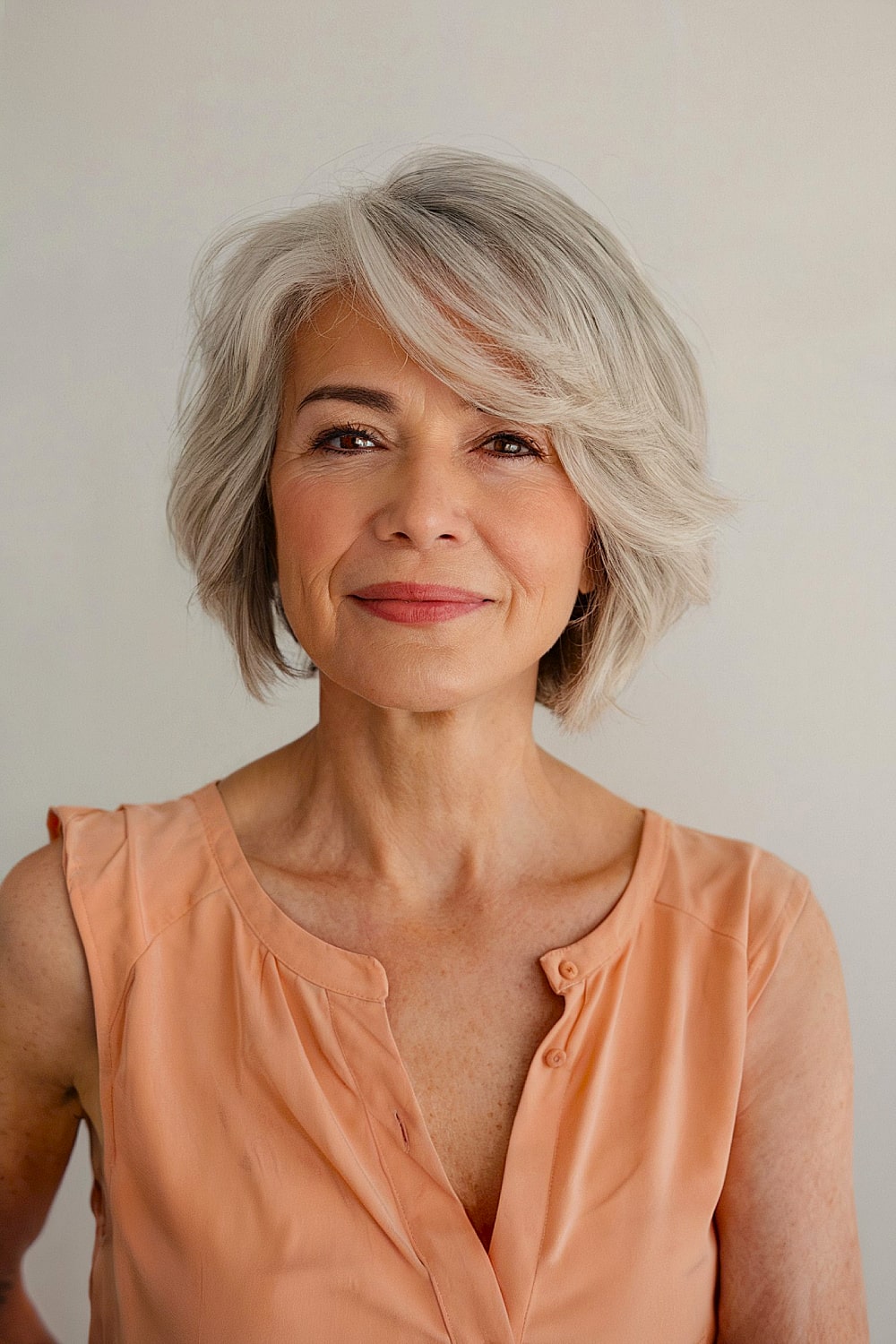 Layered bob with bangs for older women