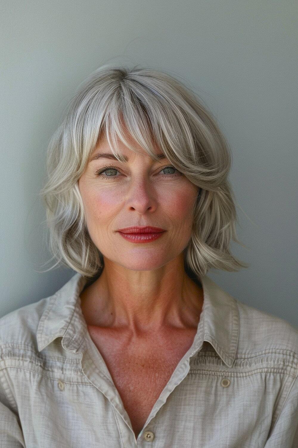 Layered bob with bangs for older women