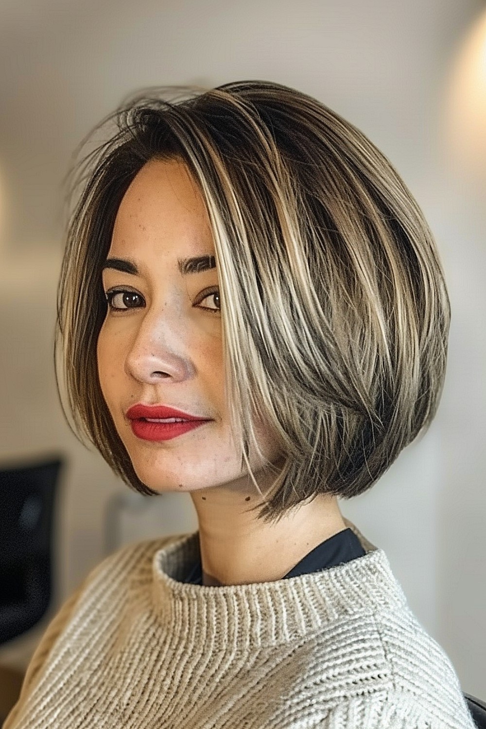 Layered bob with balayage highlights