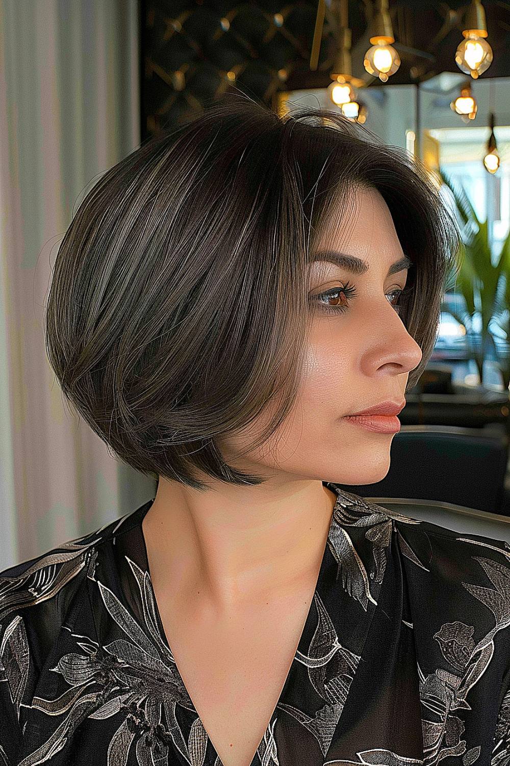 Woman with a layered bob and lowlights