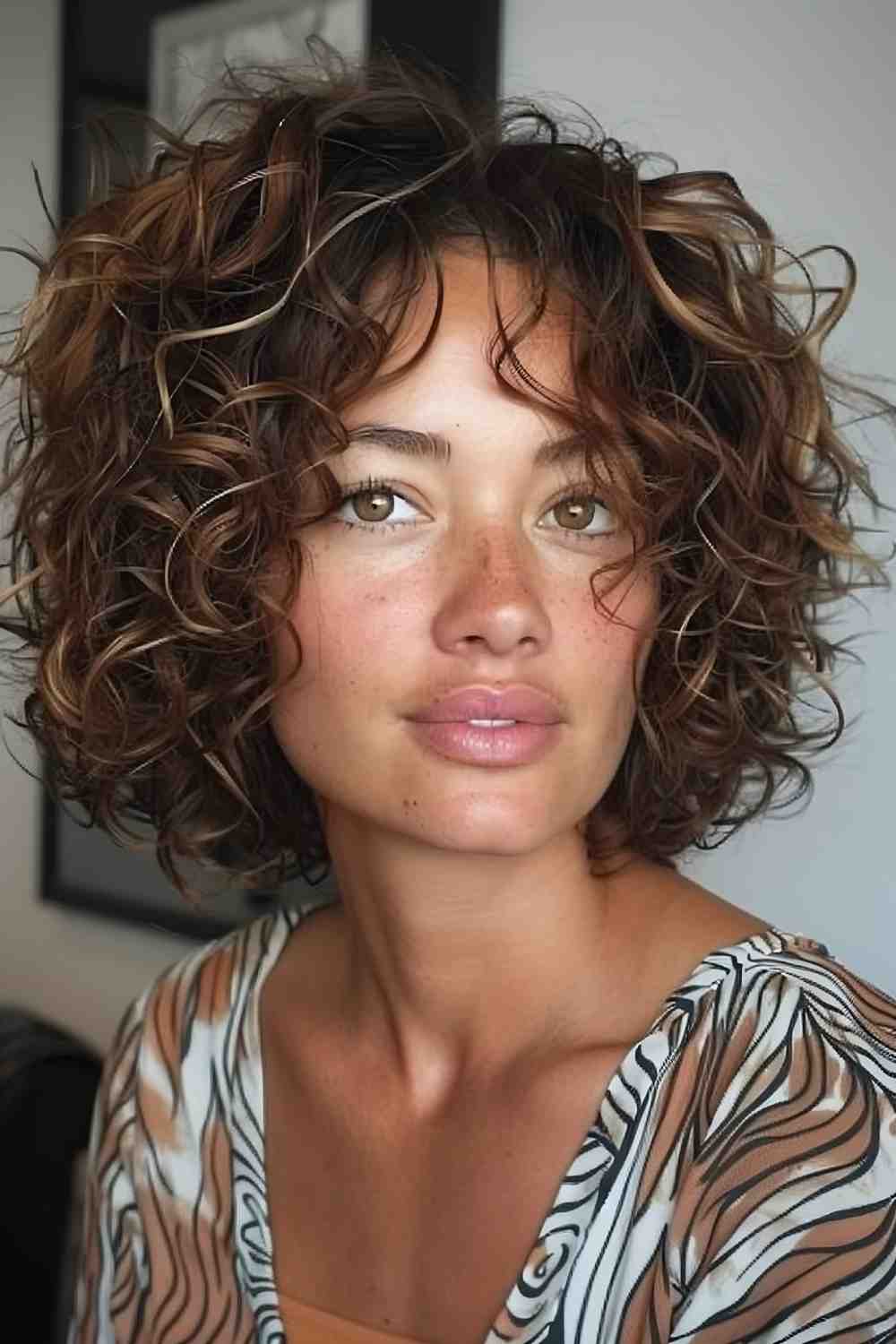 Layered Bob with Natural Curls