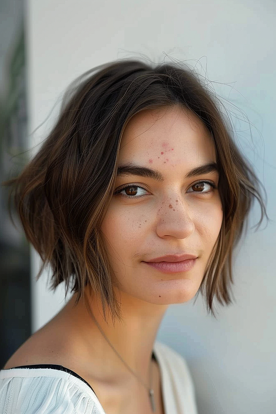 Woman with a layered bob and textured ends