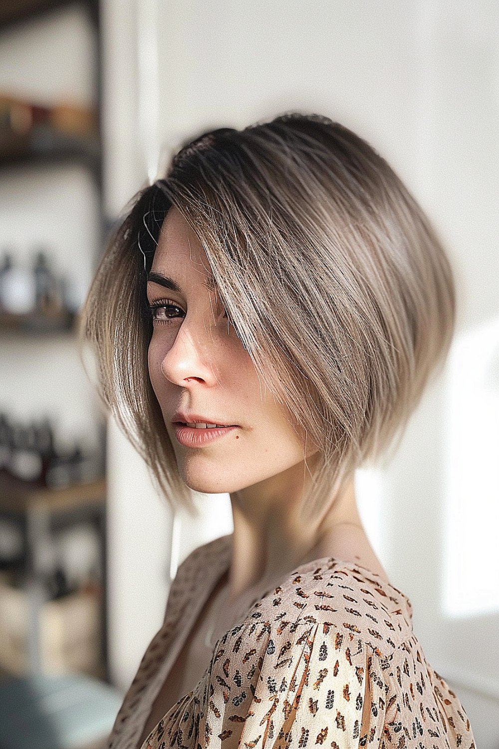 Woman with a layered bob and V-cut layers