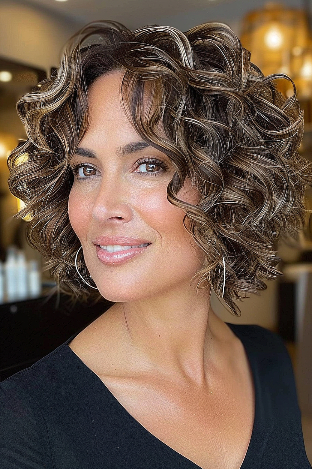 layered curly bob with soft balayage for subtlety