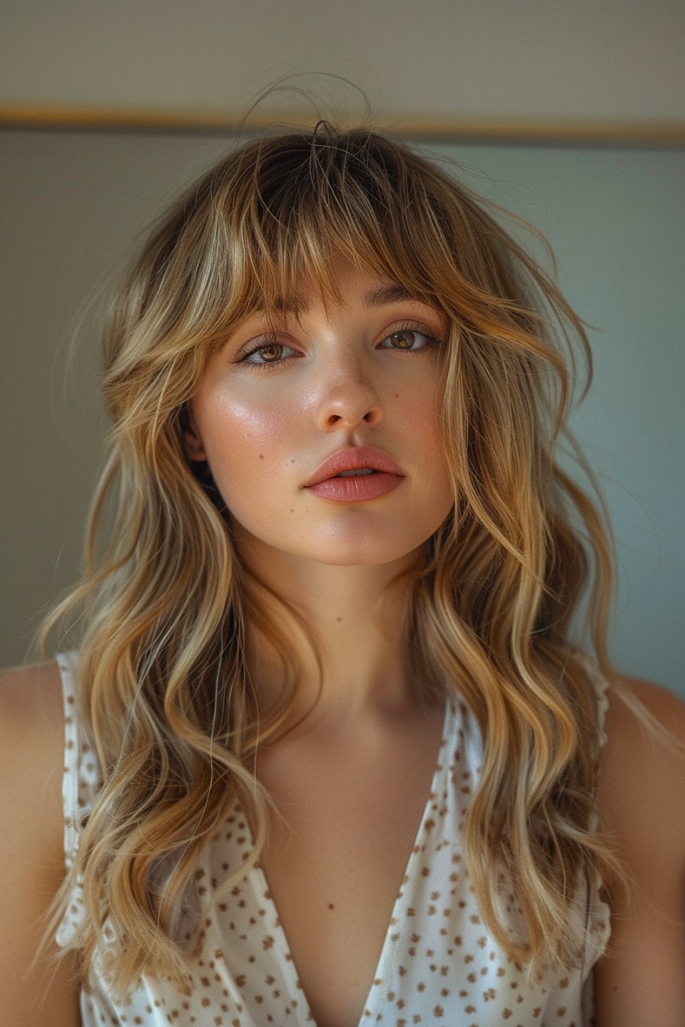 Layered hair with bangs and highlights