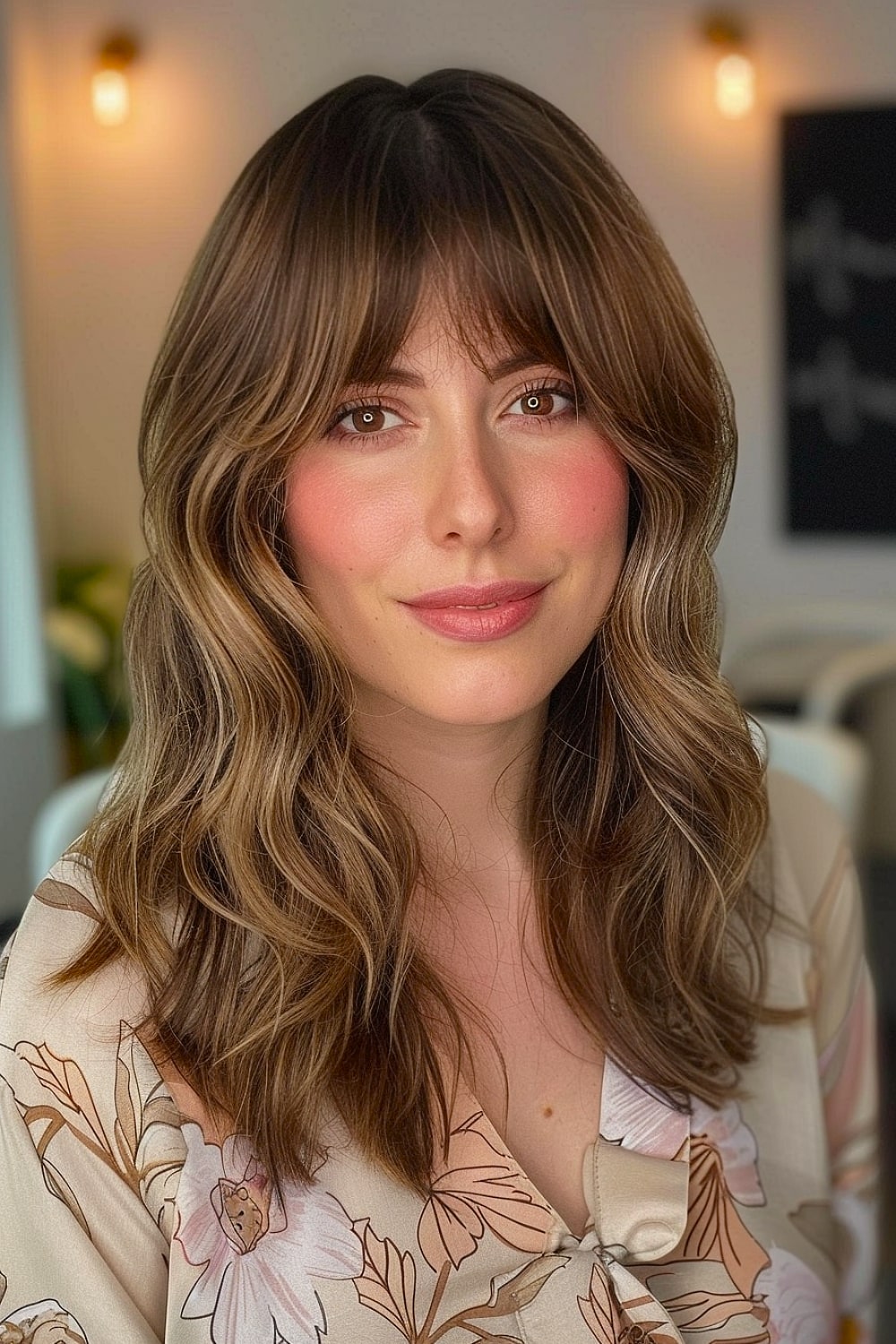 Voluminous layered hair with bangs