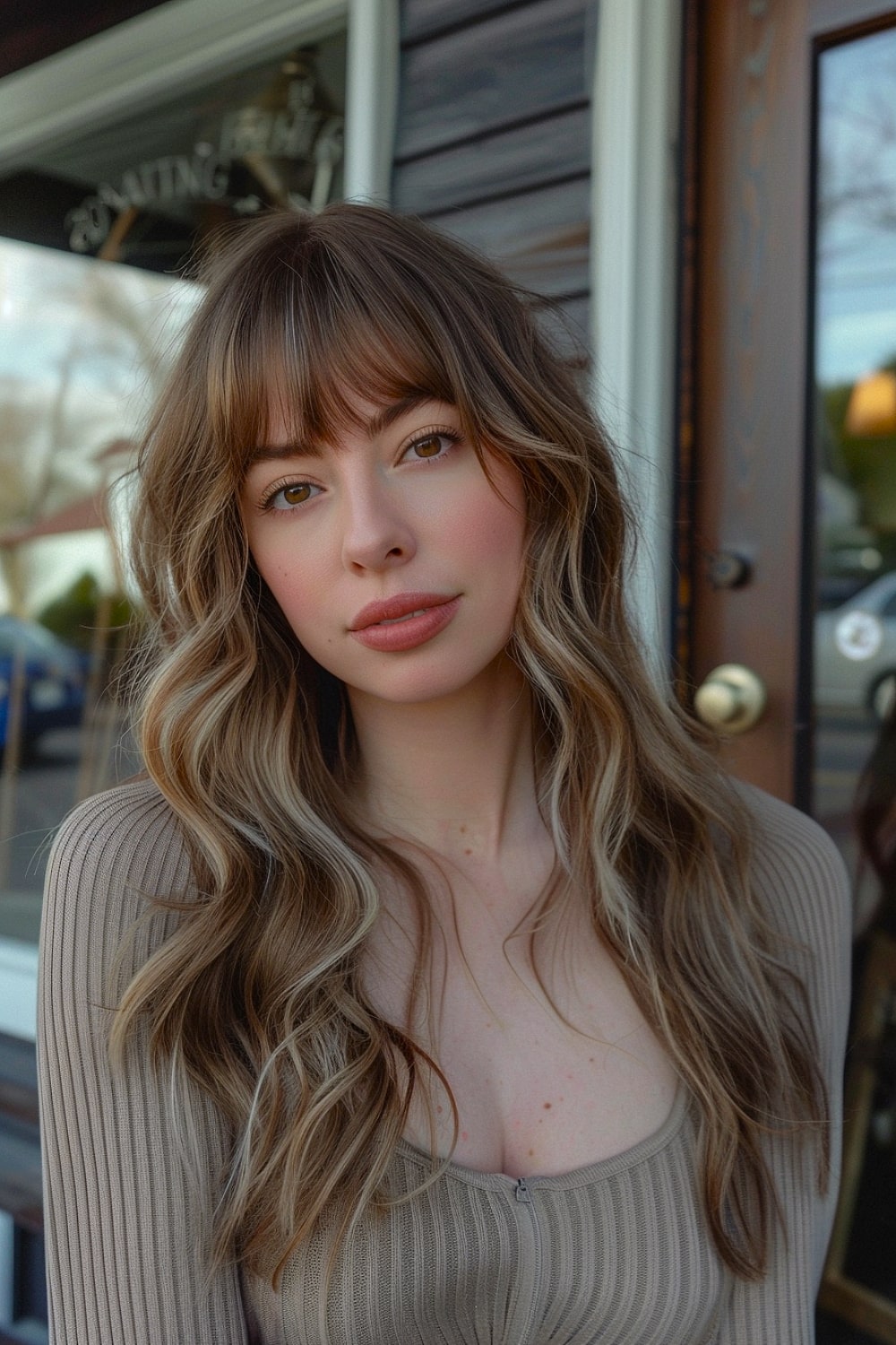 Layered hair with bangs for oval face