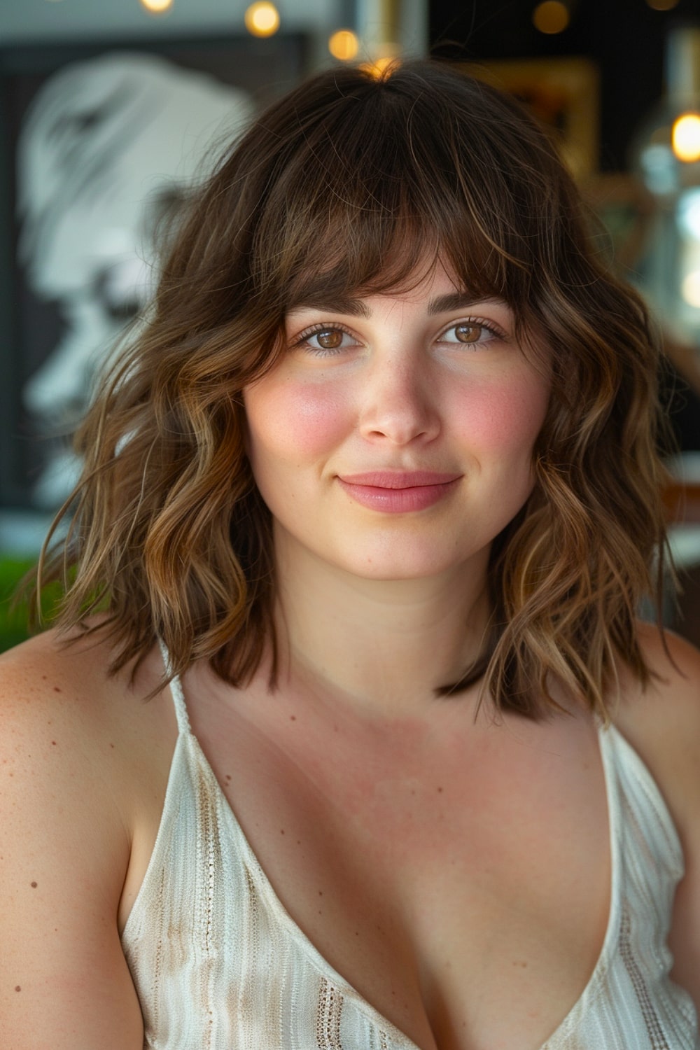 Layered hair with bangs for plus size women