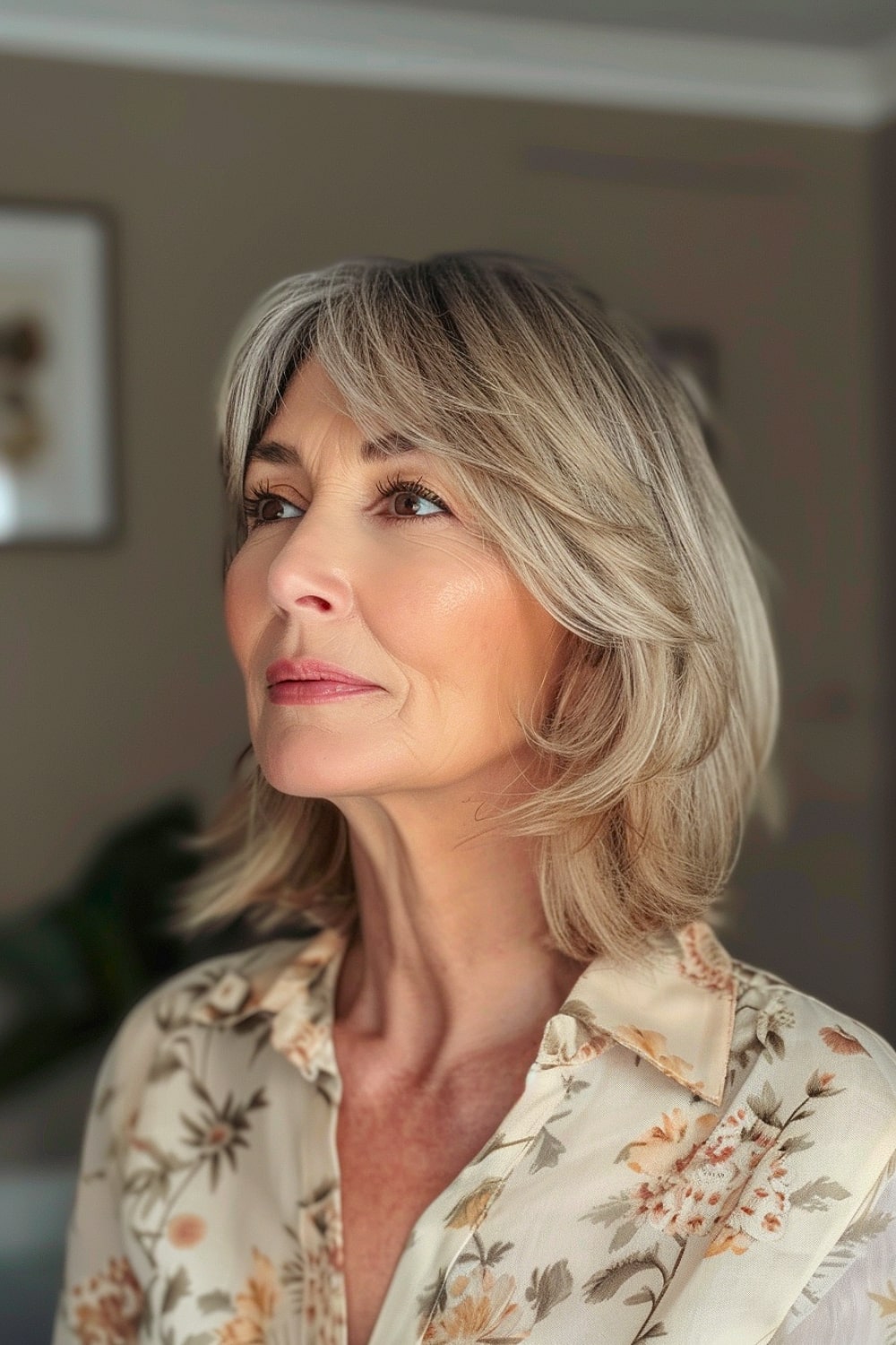 Layered hair with bangs for women over 50