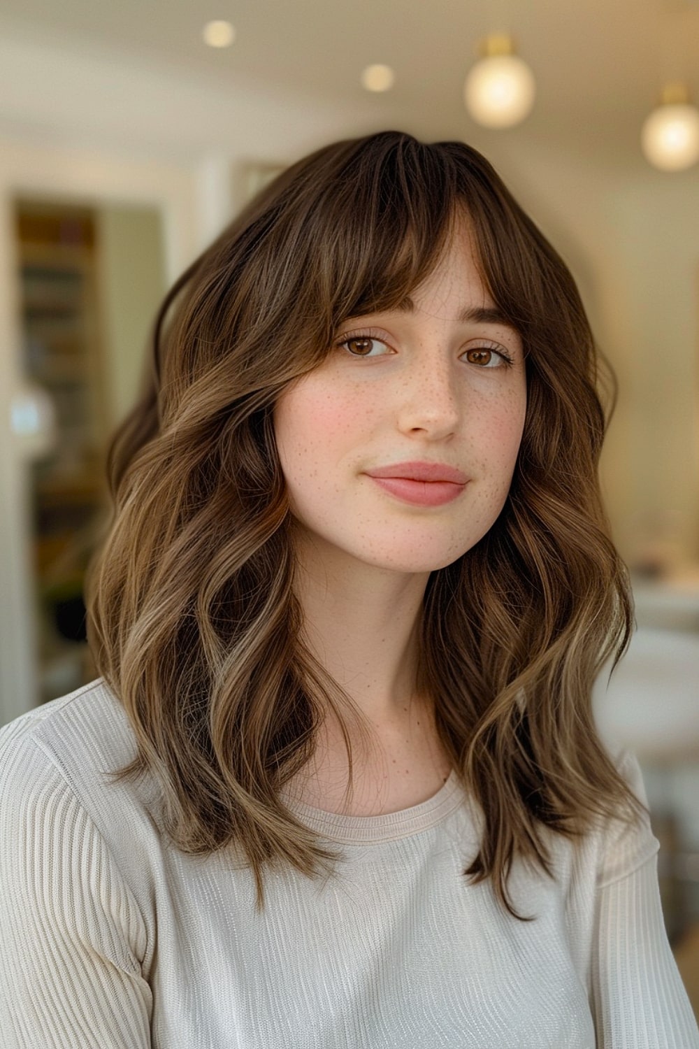 Layered hair with curtain bangs