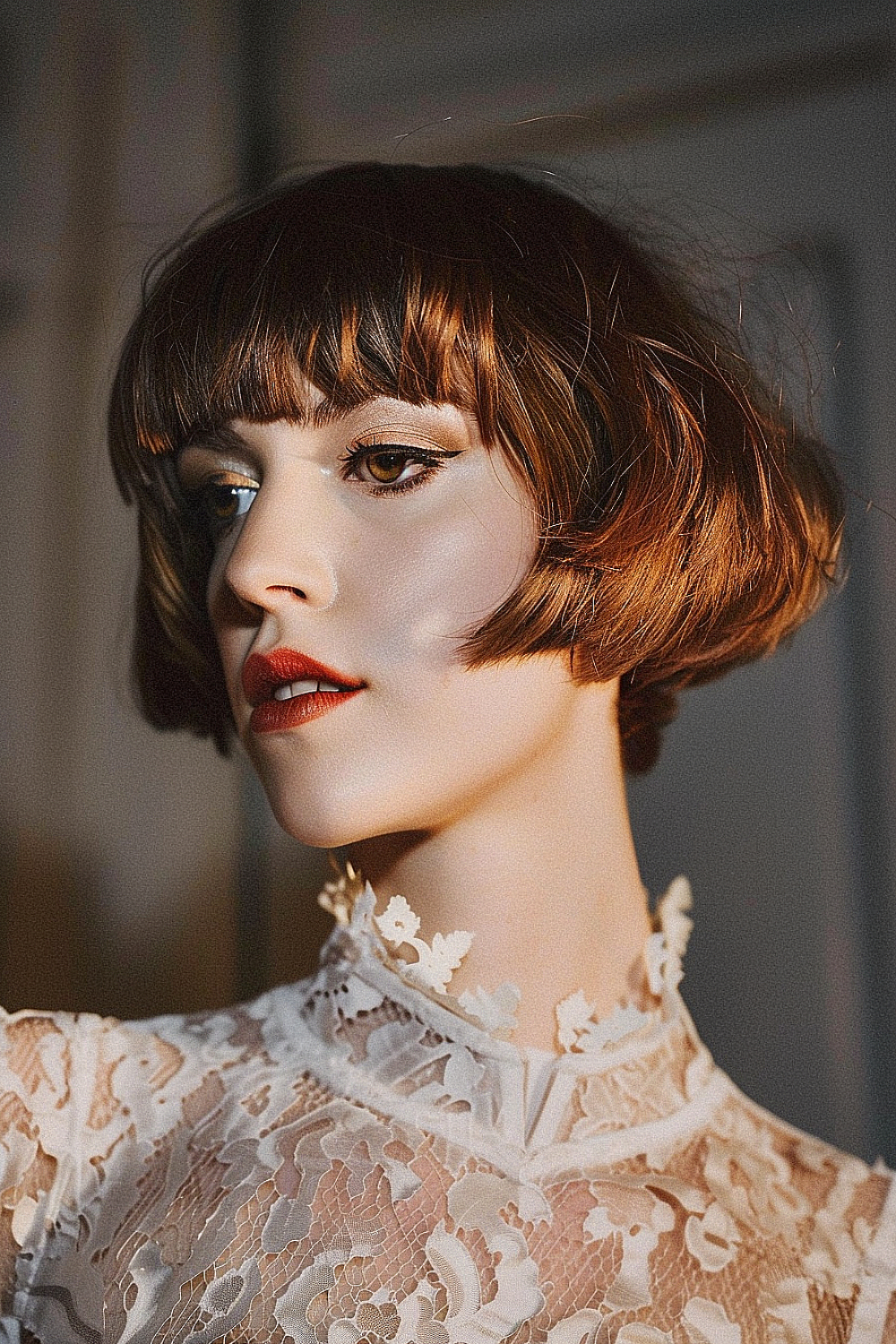 Woman with a layered halo cut hairstyle