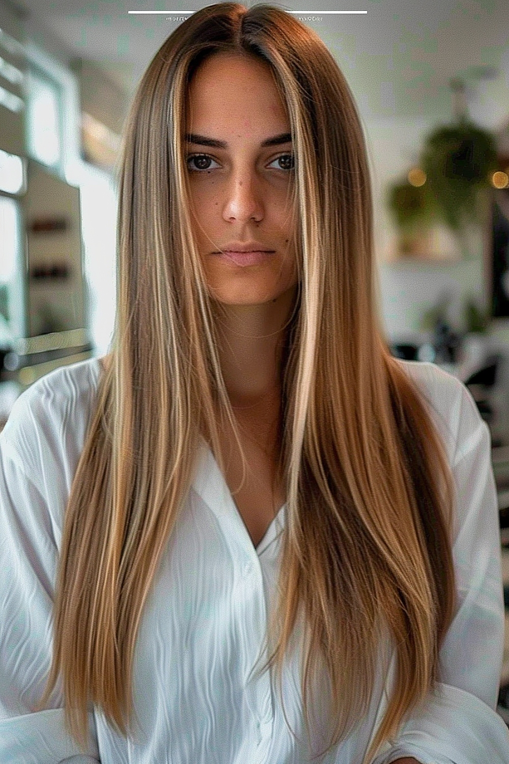 Long layered hair with soft balayage highlights