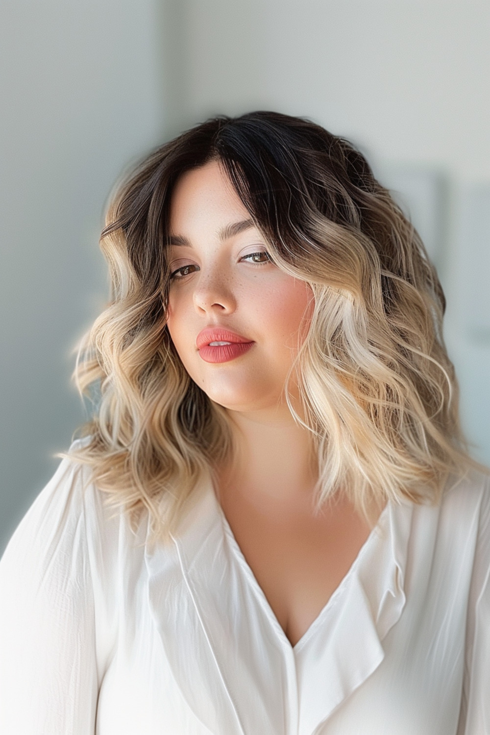 Layered mid-length cut with ombre