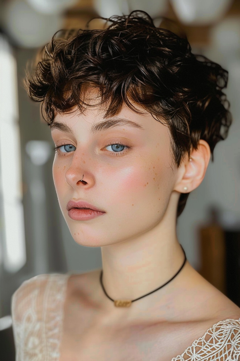 Layered pixie haircut with soft curls