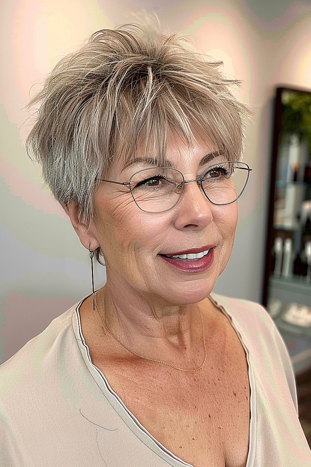 Layered pixie cut with wispy bangs for fine hair