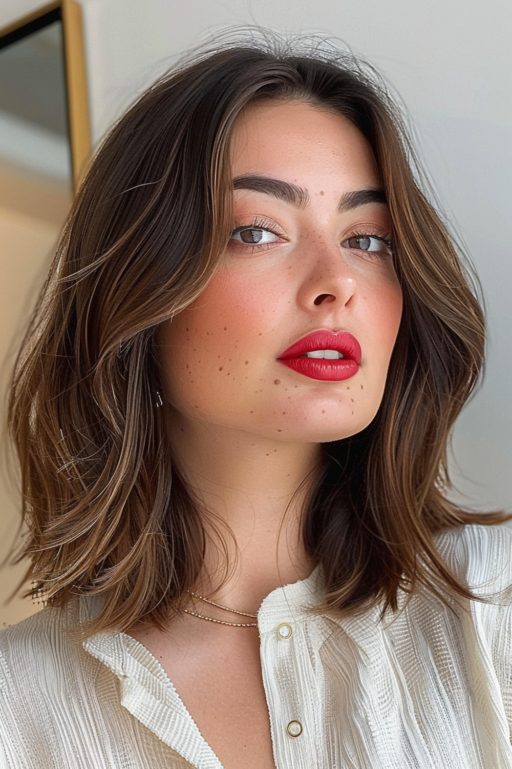 Layered shoulder-length haircut