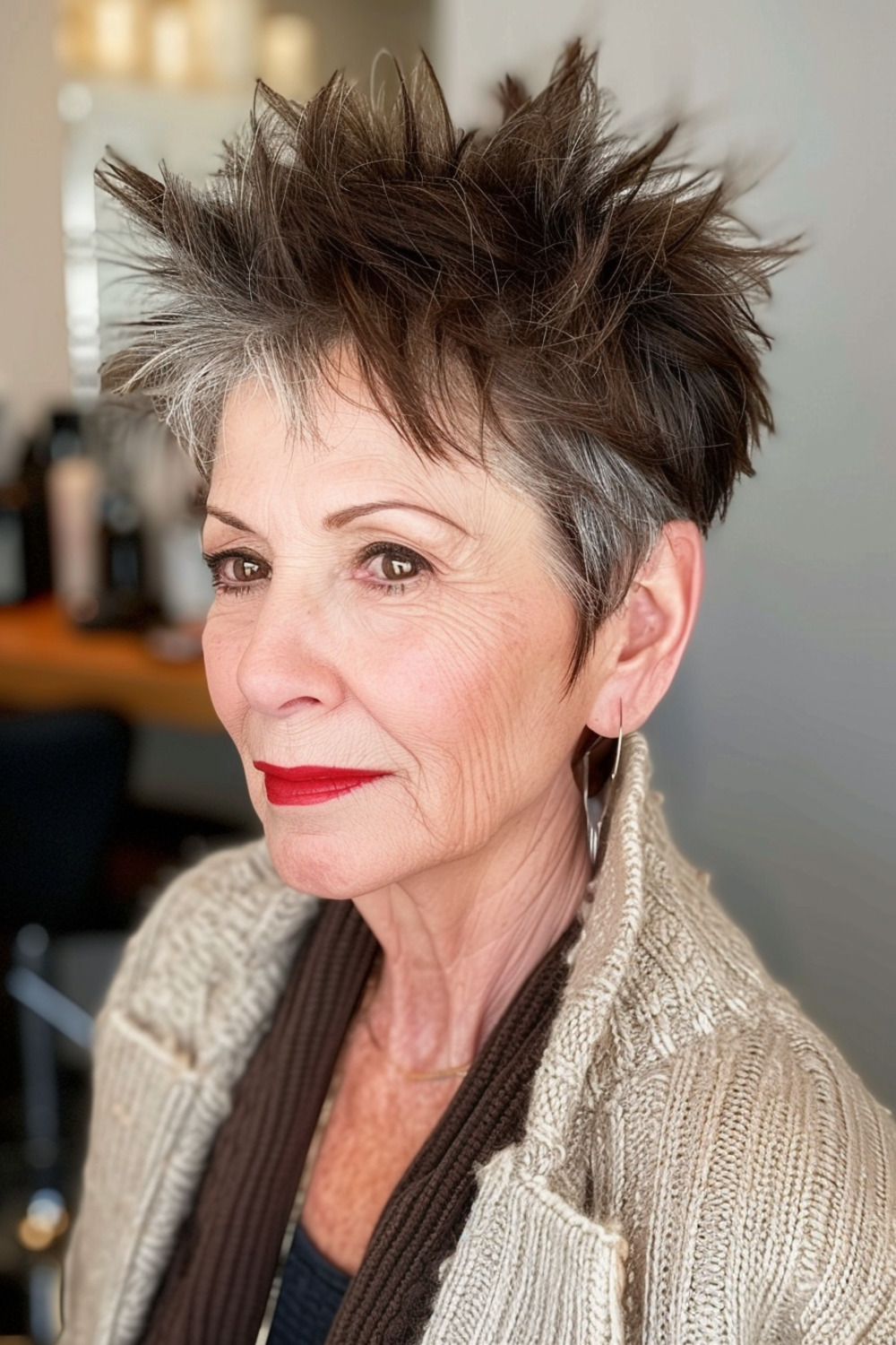 Layered spiky crop for women over 60