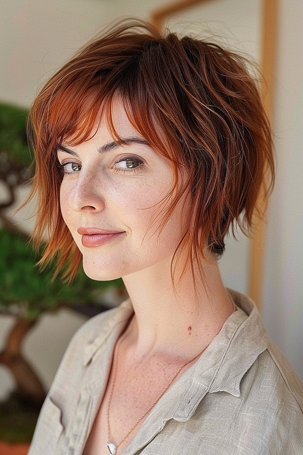 Lixie with copper tones and wispy bangs