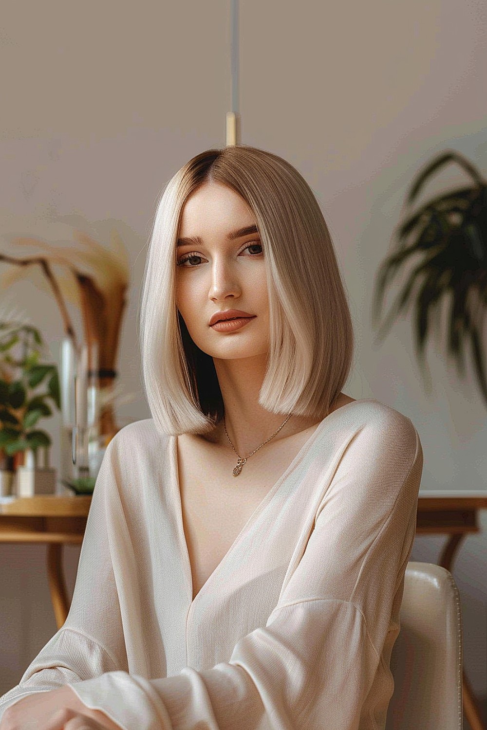 Long blunt bob with a sleek, flowing style