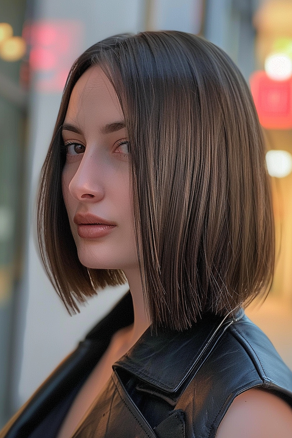 Sleek long bob haircut for fine hair with a straight cut