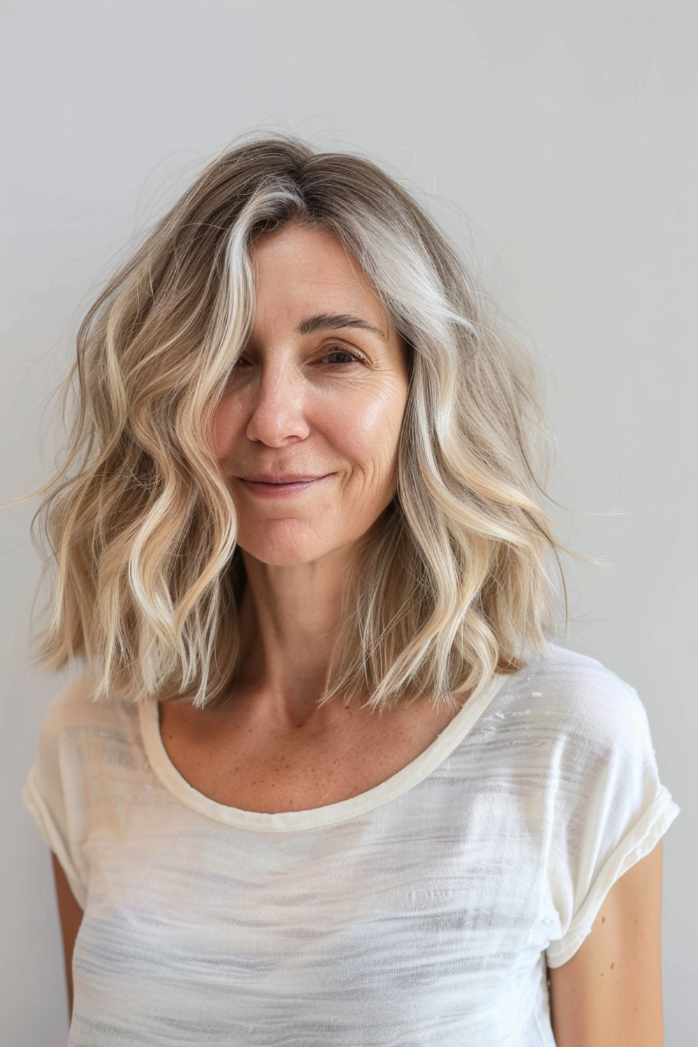 Long bob with beach waves for women over 60