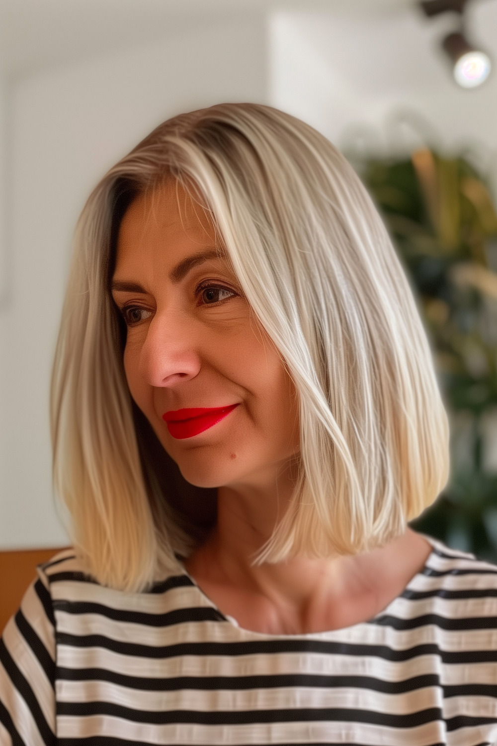 Long bob with blunt ends for women over 50