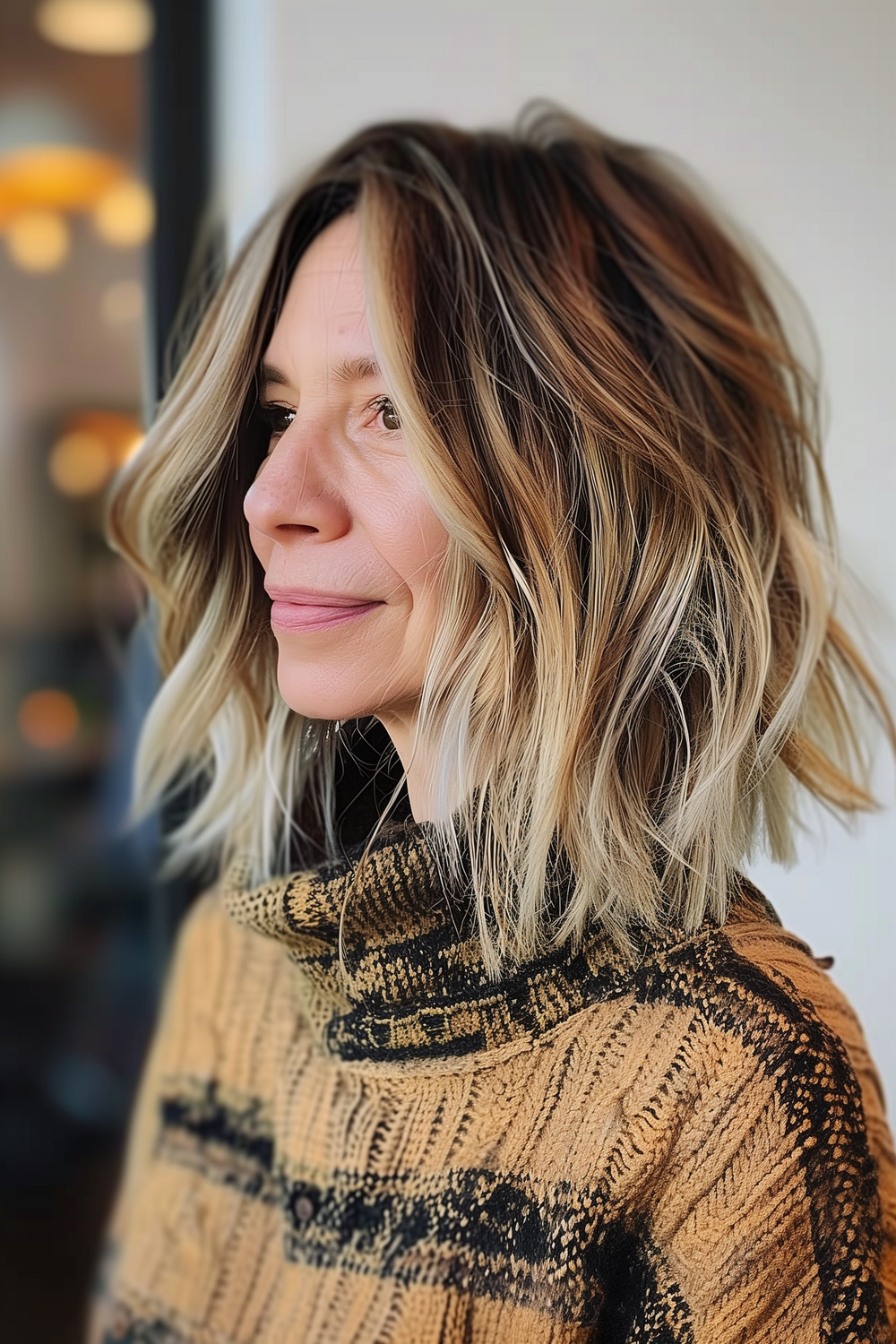 Long bob with choppy layers for women over 50