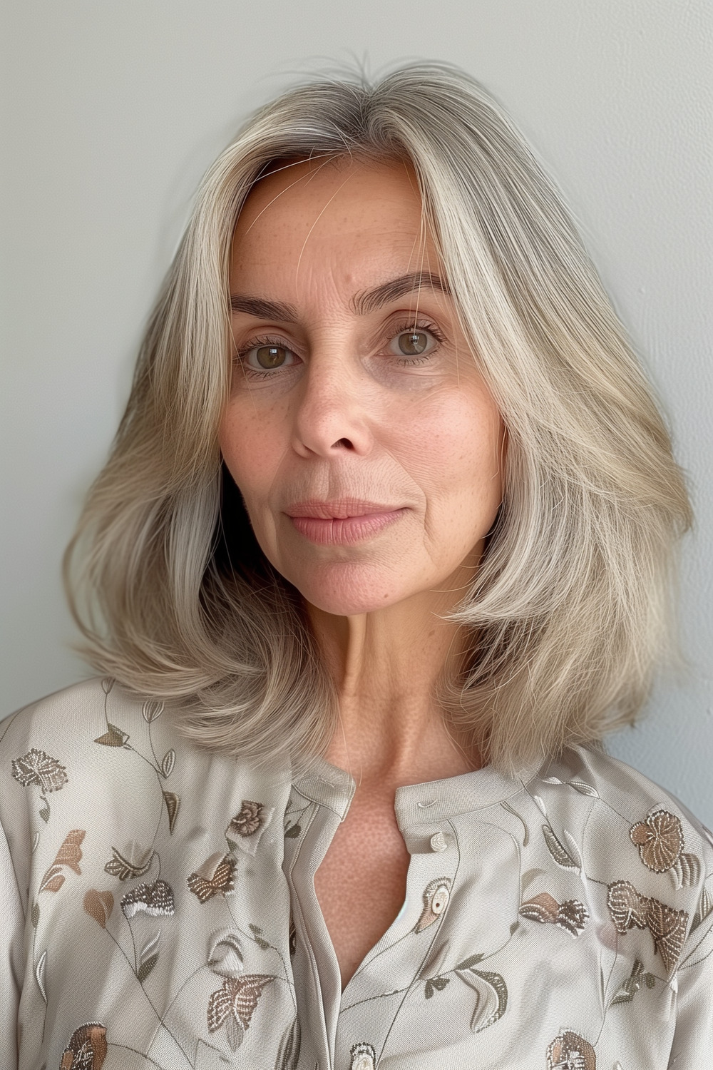 Long bob with curtain bangs for women over 60