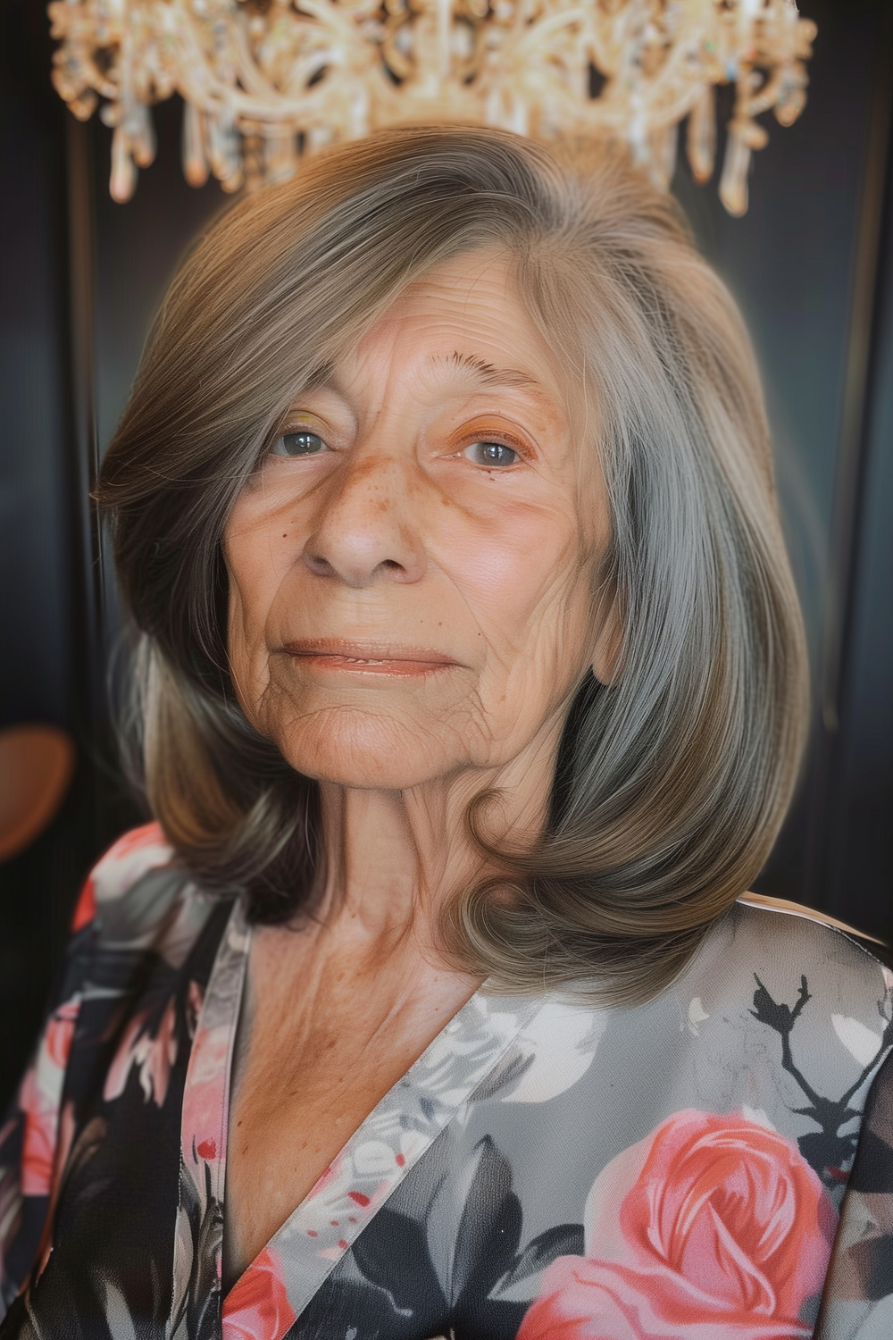 Long bob with side-swept bangs for women over 70