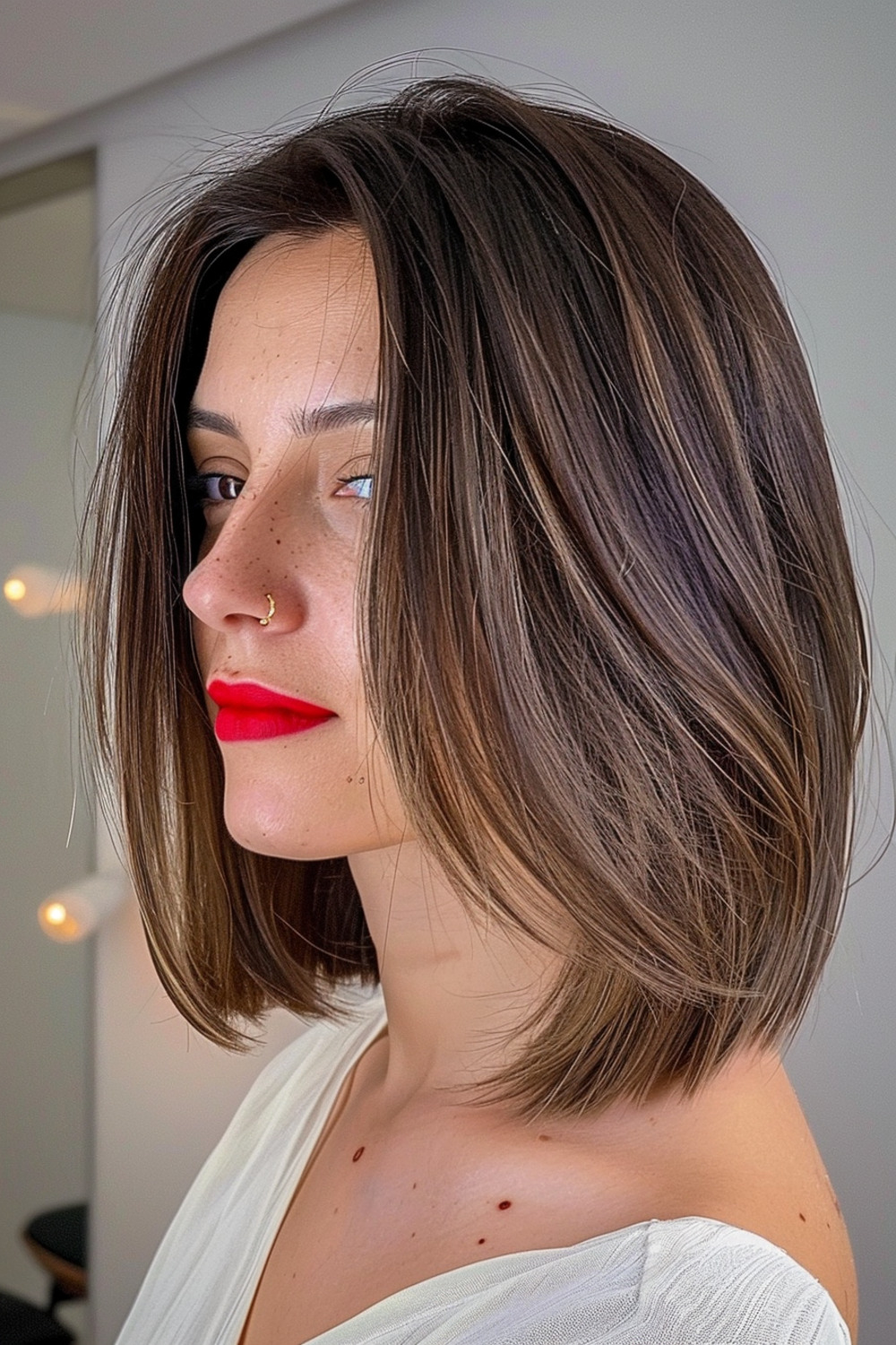 Long bob with subtle balayage for moms