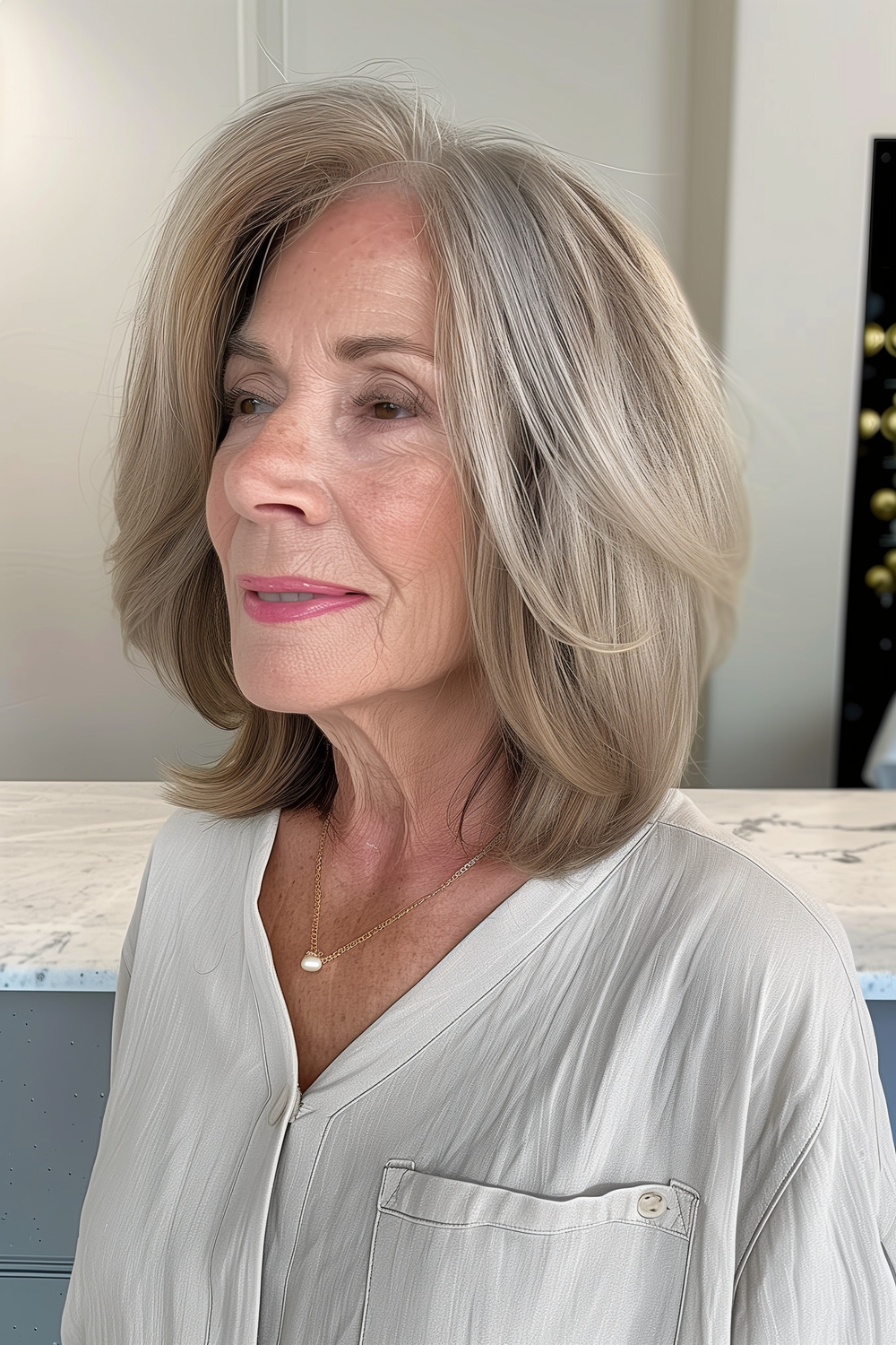 Long bob with subtle highlights for women over 70