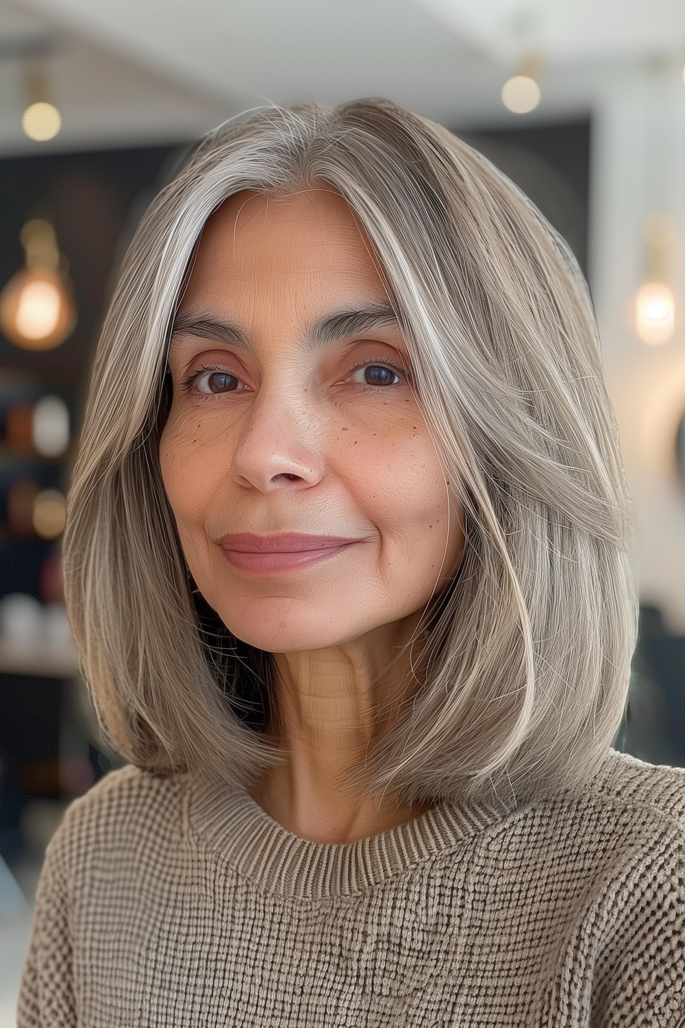 Long bob with subtle layers for women over 60