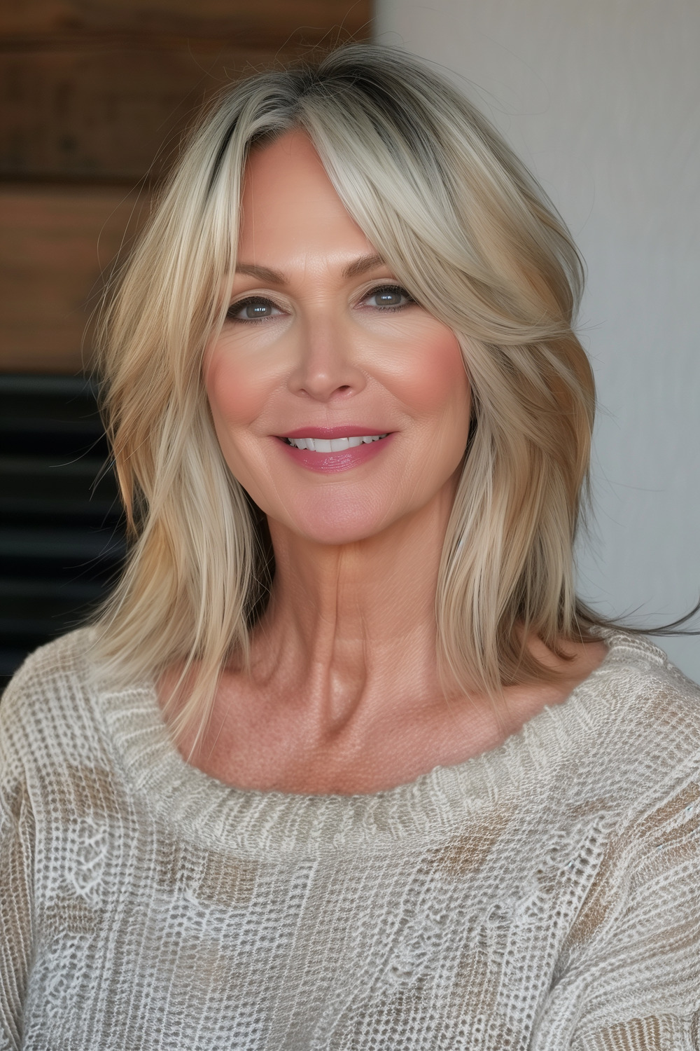 Long bob with wispy layers for women over 50