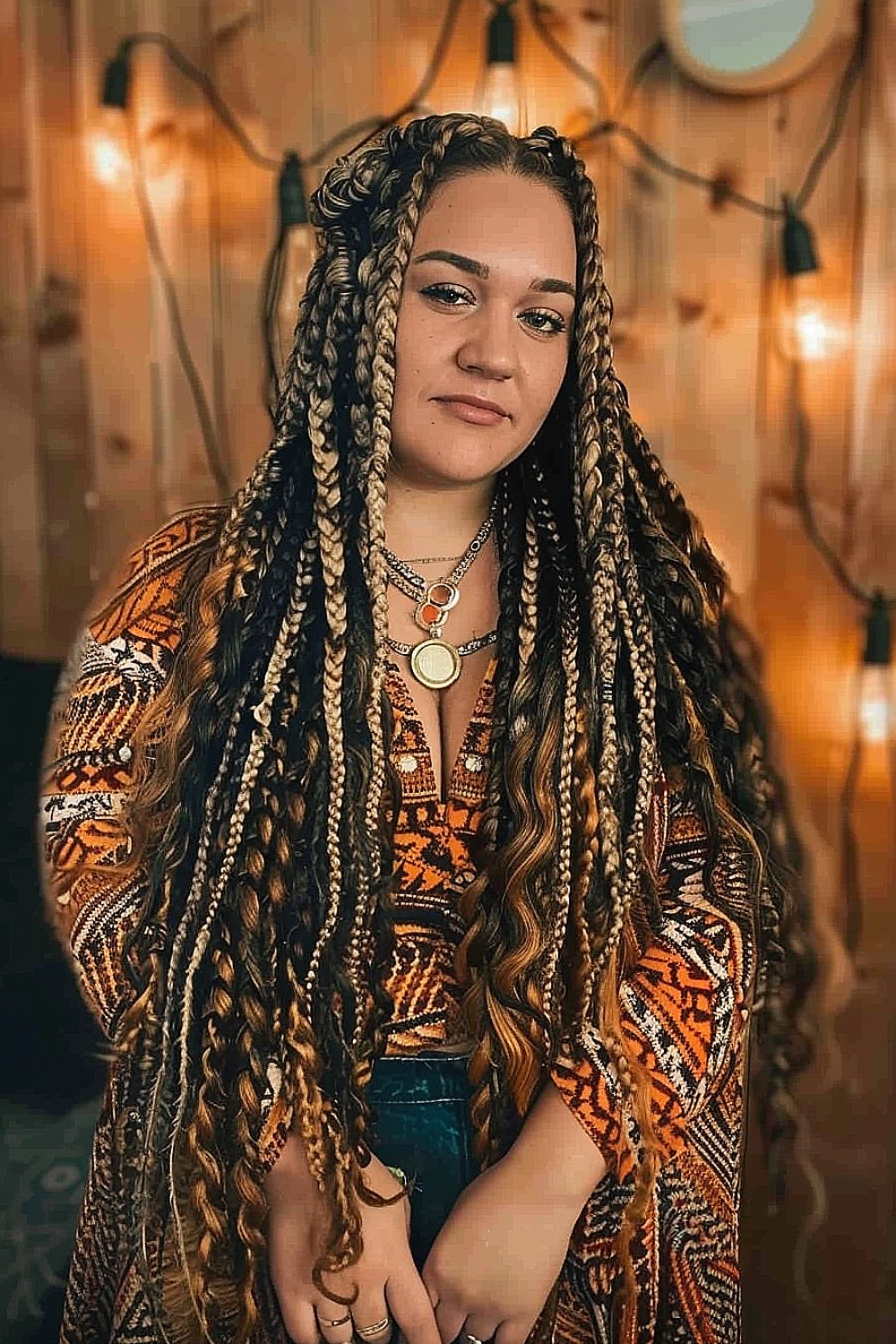 Long boho braids with different sizes and colors