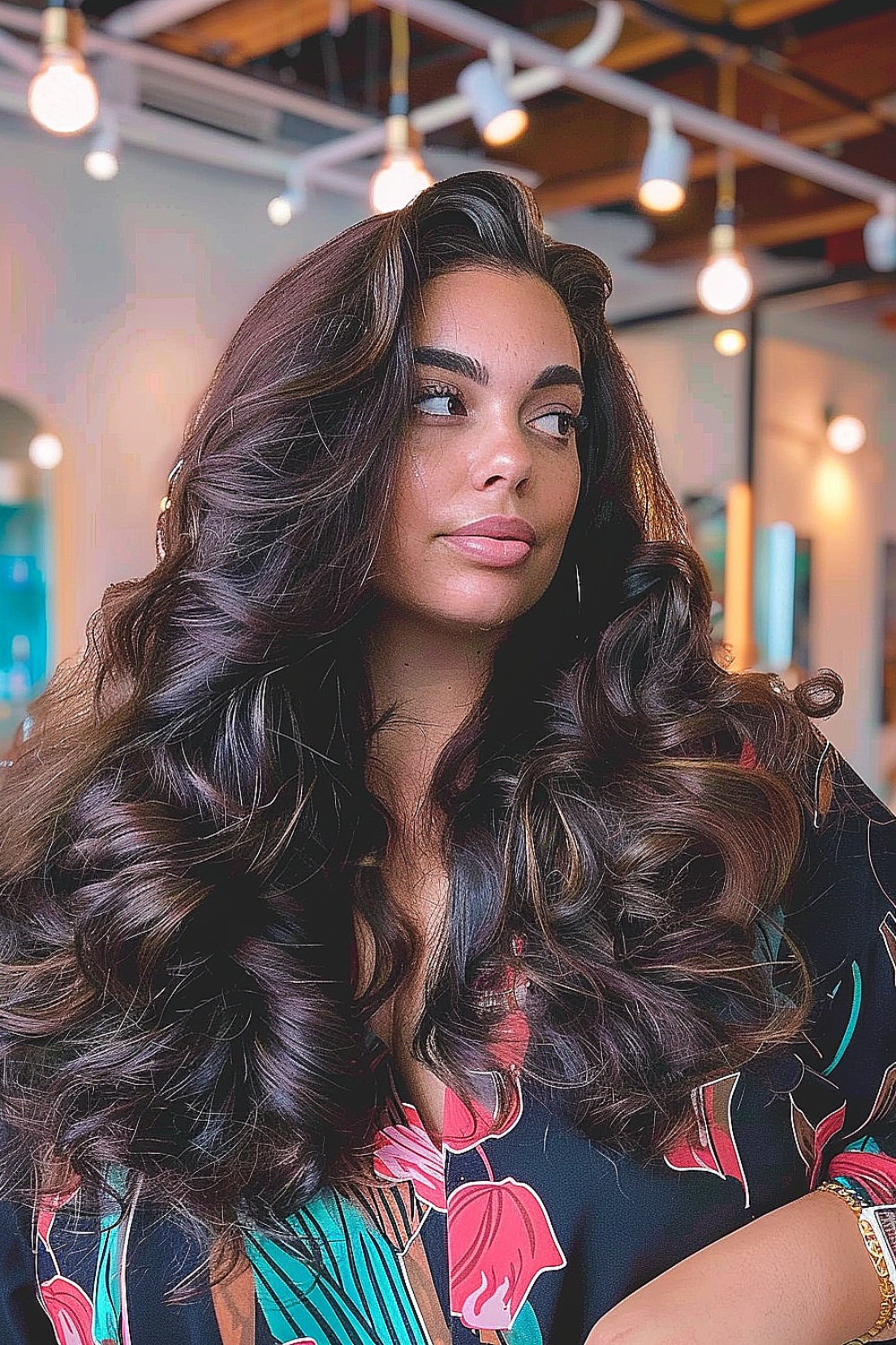 Long bouncy curls with rich, dark tones